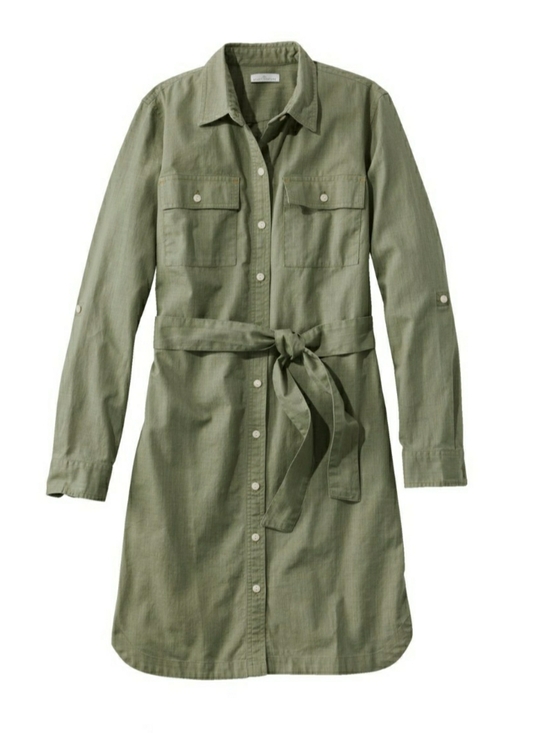 L.L. Bean Dresses & Skirts - LL Bean Signature 100% Cotton Camp Button Front Shirt Dress Size M Olive Gray